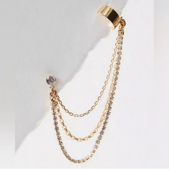 New Free People Party Party Ear Cuff Gold Peridot Green - Picture 2 of 5